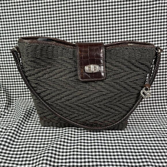 Brighton Handbags - Brighton Vintage Basket Weave Black Brown Purse Medium Shoulder Bag